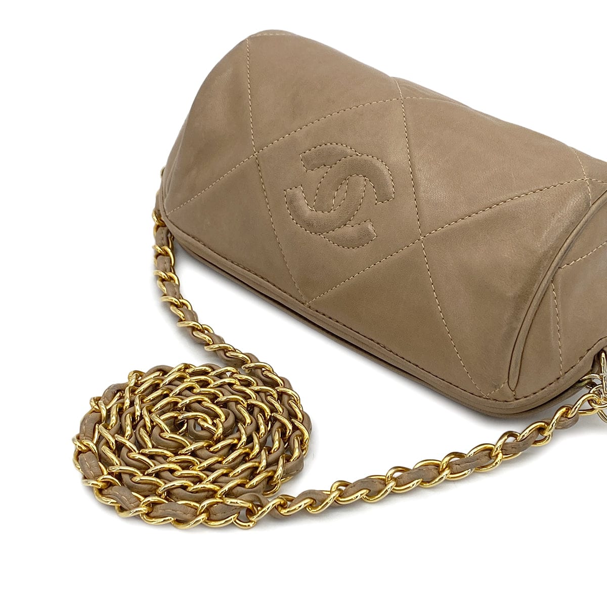 Luxury Promise Japan VINTAGE CHANEL COCOMARK MATELASSE FRINGE CHAIN SHOULDER BAG BEIGE LAMB SKIN GOLD HARDWARE 90310127