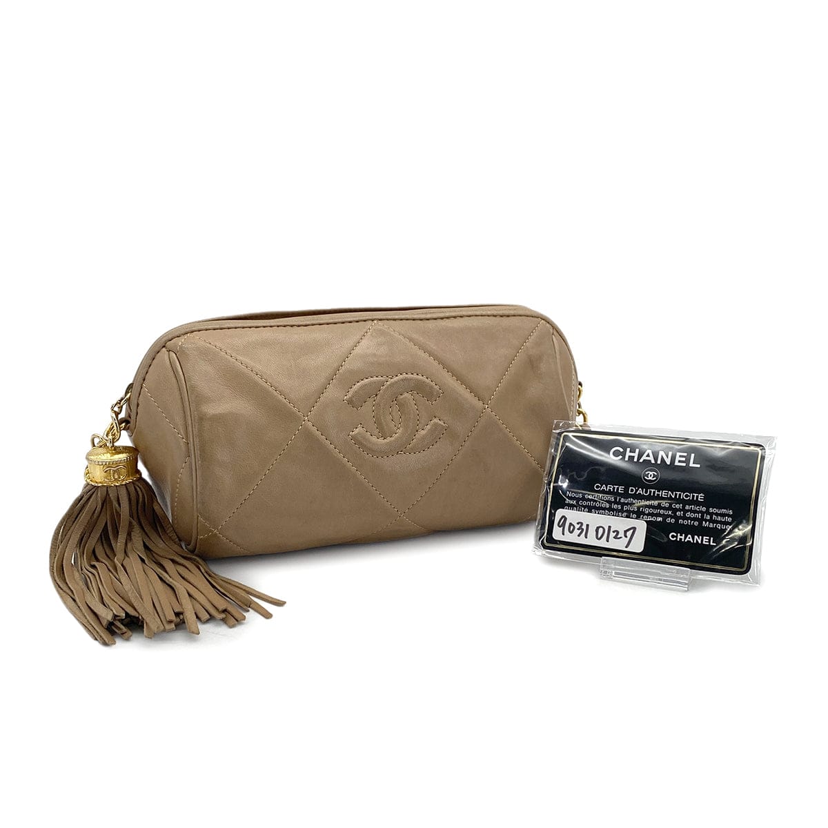 Luxury Promise Japan VINTAGE CHANEL COCOMARK MATELASSE FRINGE CHAIN SHOULDER BAG BEIGE LAMB SKIN GOLD HARDWARE 90310127