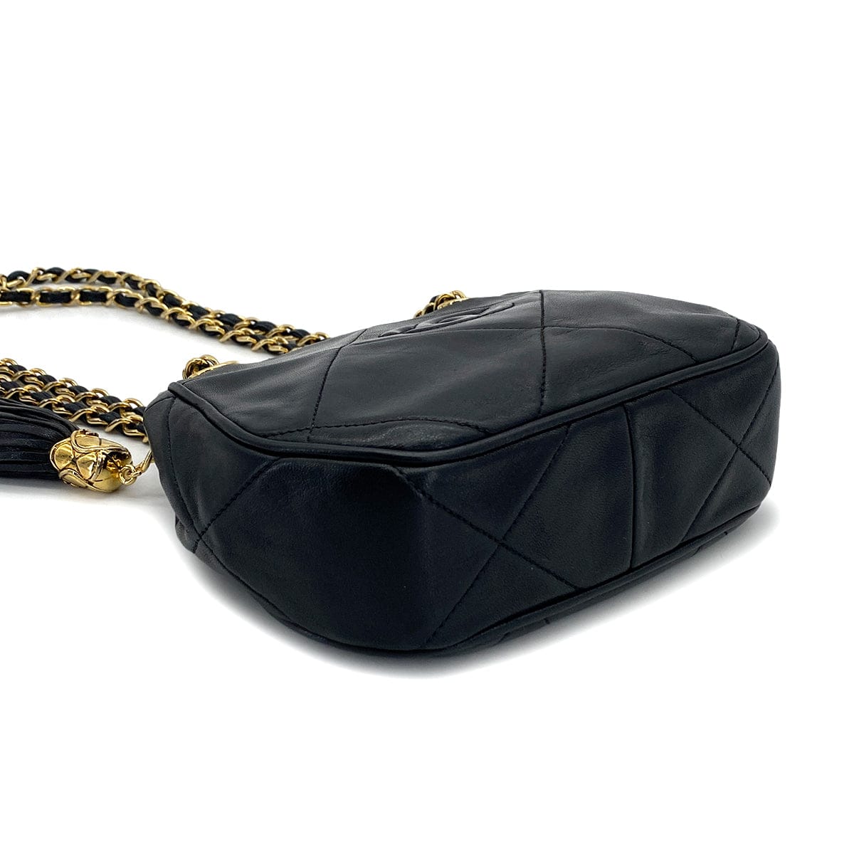 Luxury Promise Japan VINTAGE CHANEL COCOMARK MATELASSE FRINGE CHAIN SHOULDER BAG BLAK LAMB SKIN GOLD HARDWARE 90324108