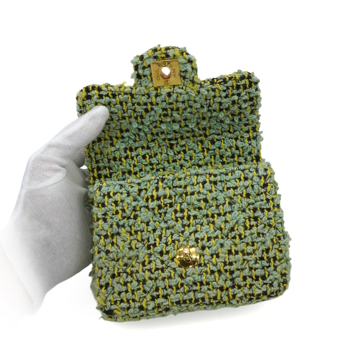 Luxury Promise Japan VINTAGE CHANEL COCOMARK PARENT-CHILD HAND BAG GREEN TWEED GOLD HARDWARE 90344362