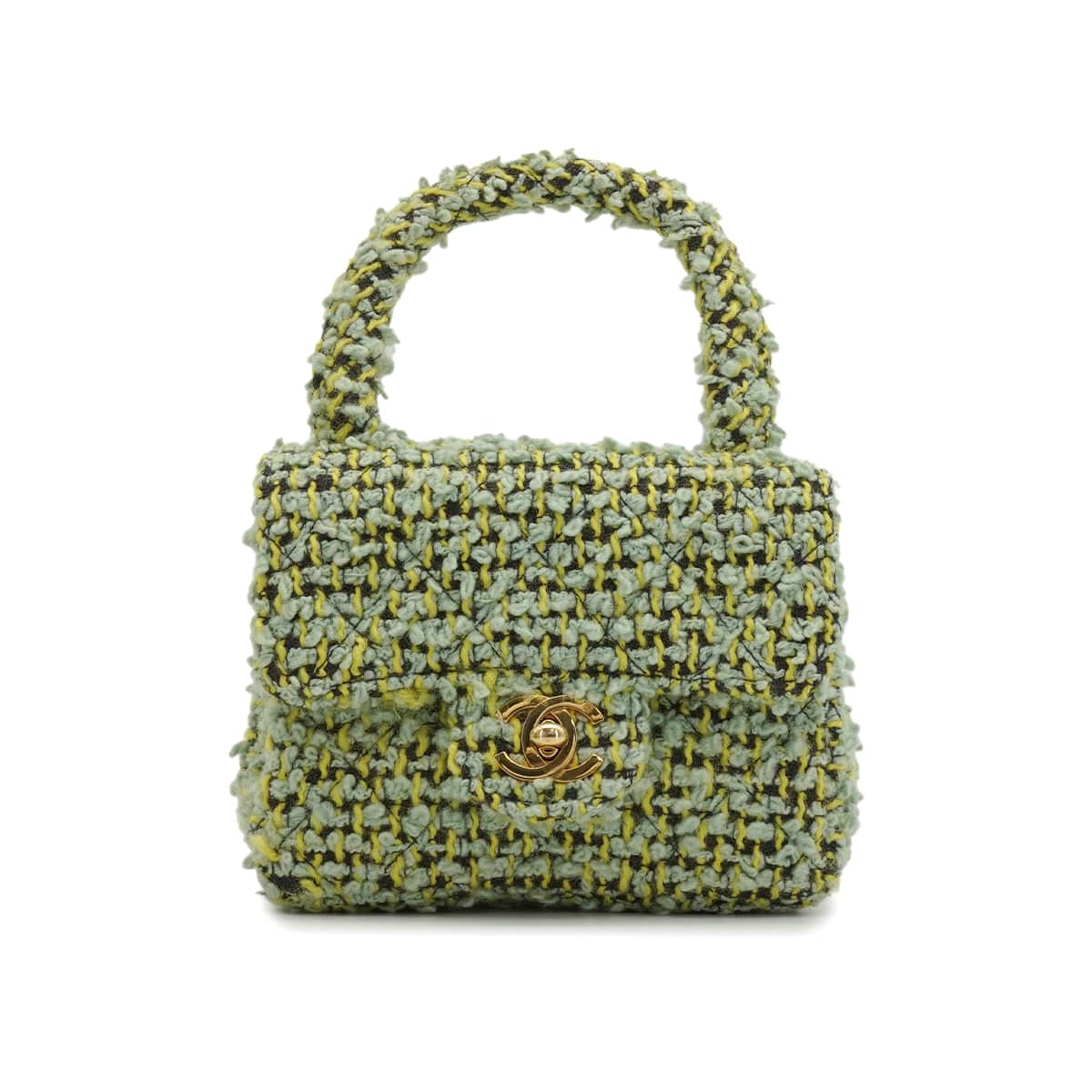 Luxury Promise Japan VINTAGE CHANEL COCOMARK PARENT-CHILD HAND BAG GREEN TWEED GOLD HARDWARE 90344362