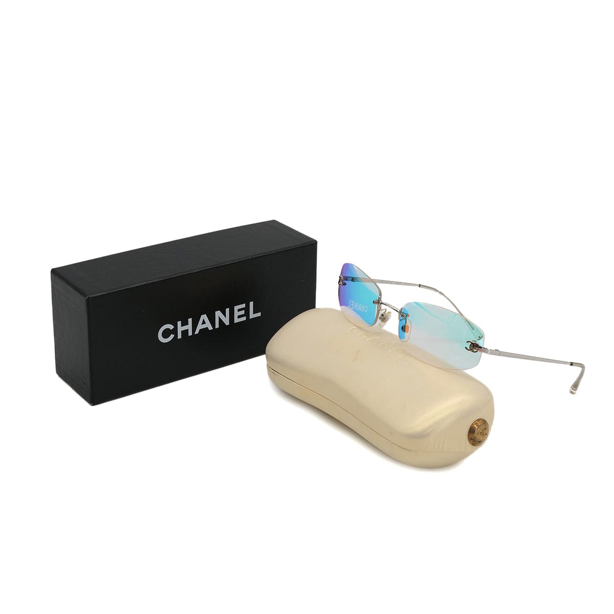 Luxury Promise Japan VINTAGE CHANEL COCOMARK RIMLESS SUNGLASSES SILVER EYEWEAR 90323181