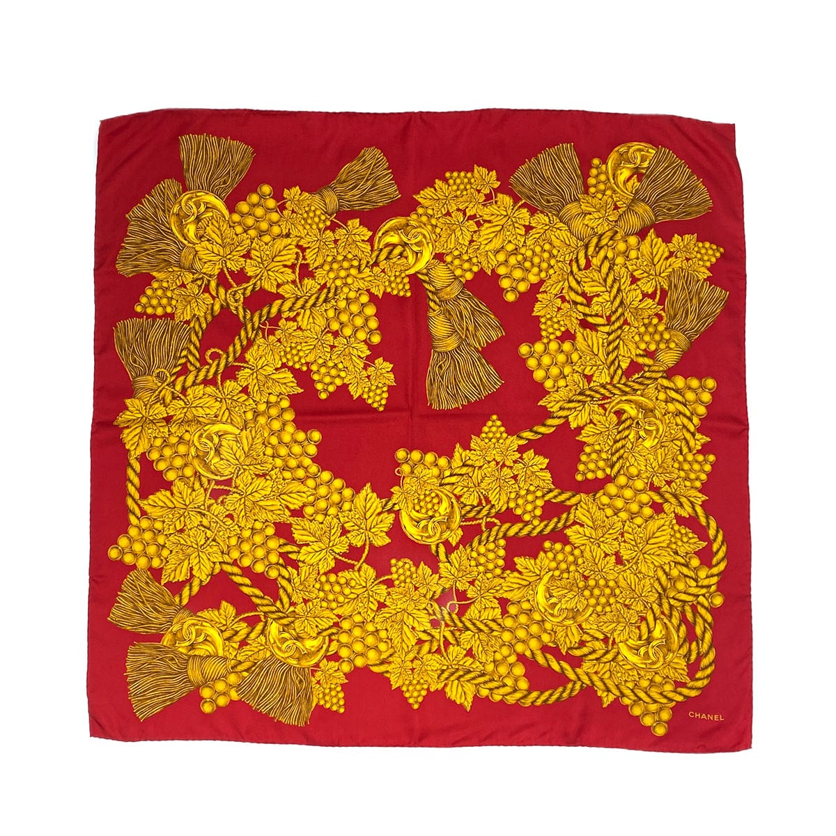 Luxury Promise Japan VINTAGE CHANEL COCOMARK ROPE PATTERN SCARF RED GOLD SILK 90323125