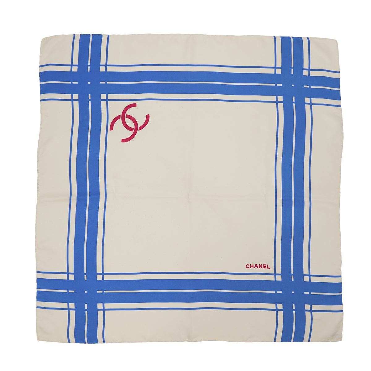 Luxury Promise Japan VINTAGE CHANEL COCOMARK SCARF BLUE IVORY SILK 90322224