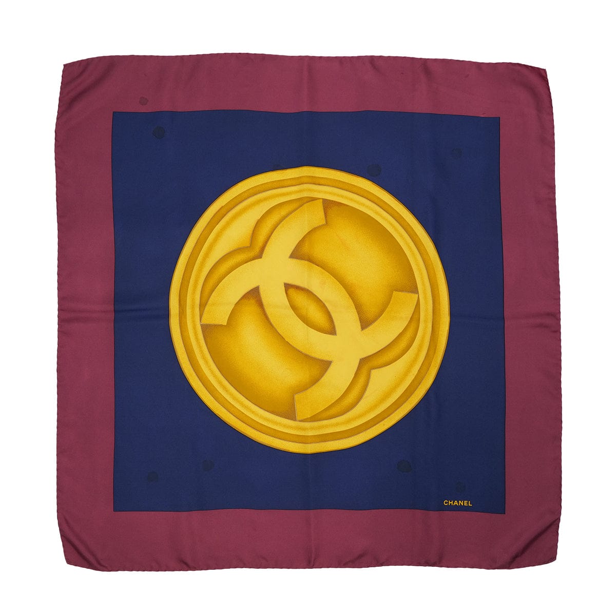 Luxury Promise Japan VINTAGE CHANEL COCOMARK SCARF NAVY BORDEAUX GOLD SILK 90322144