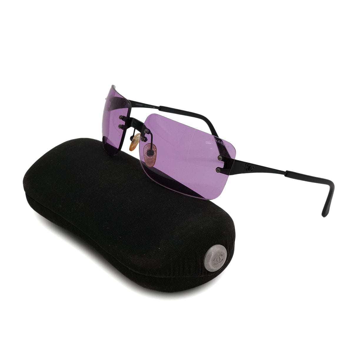 Luxury Promise Japan VINTAGE CHANEL COCOMARK SUNGLASSES BLACK PURPLE EYEWEAR 90323141