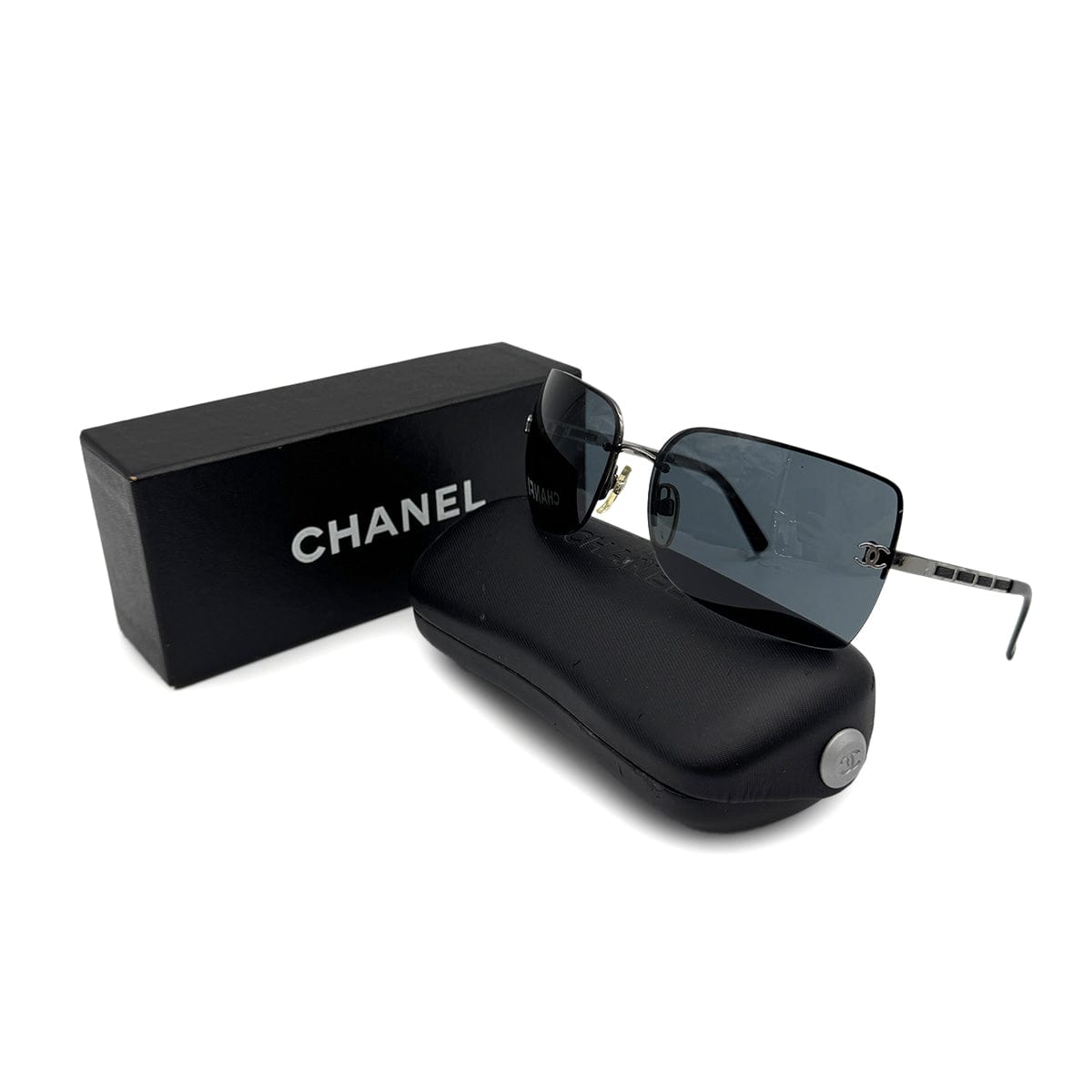 Luxury Promise Japan VINTAGE CHANEL COCOMARK SUNGLASSES BLACK SILVER EYEWEAR 90320172