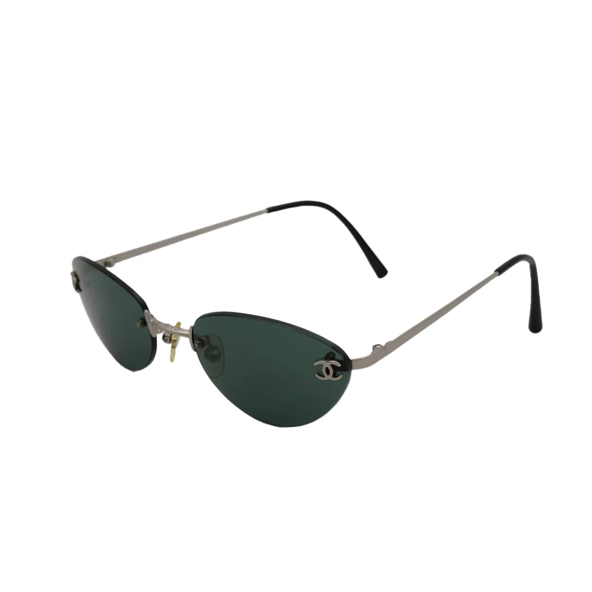 Luxury Promise Japan VINTAGE CHANEL COCOMARK SUNGLASSES BLACK SILVER EYEWEAR 90322135