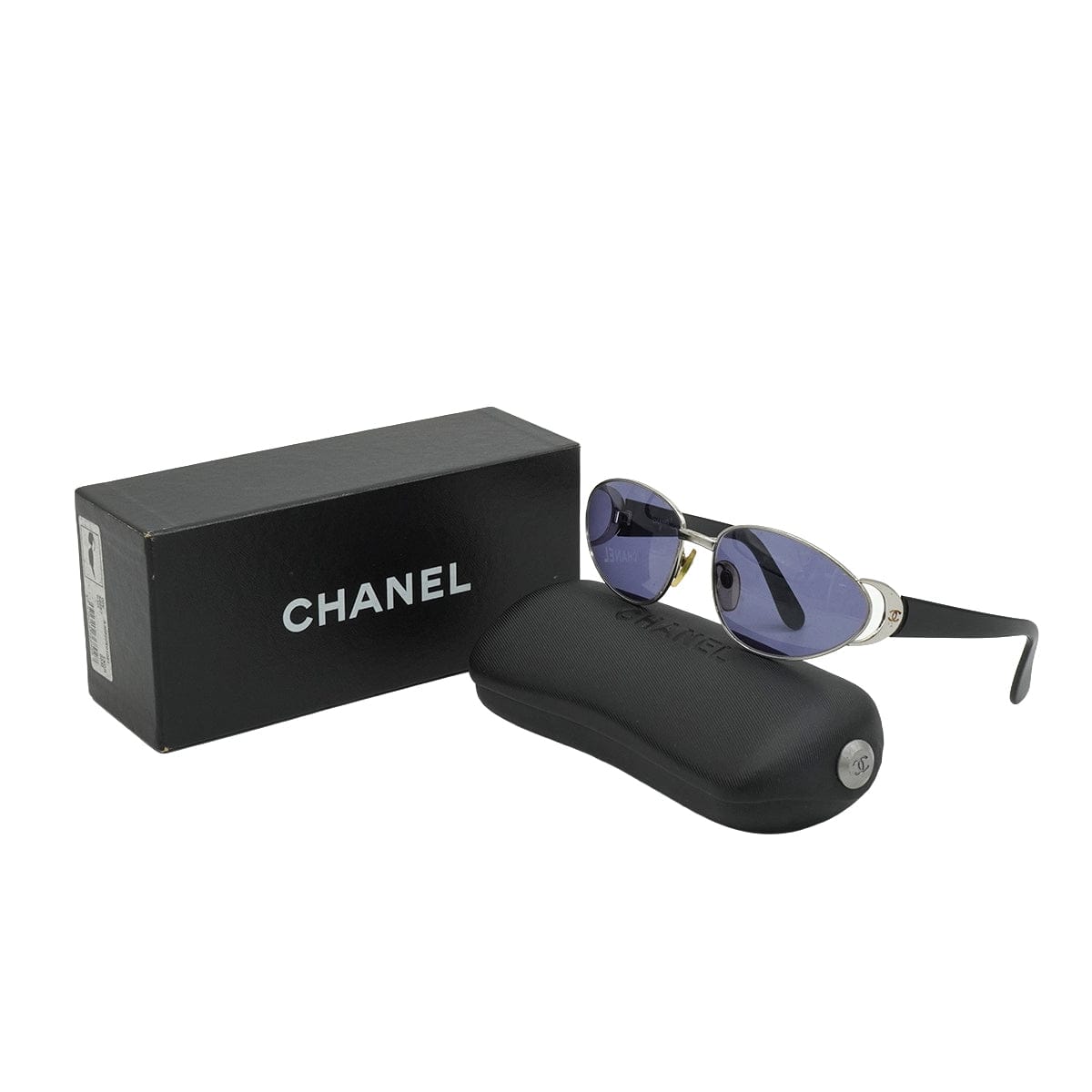Luxury Promise Japan VINTAGE CHANEL COCOMARK SUNGLASSES BLACK SILVER EYEWEAR 90339427