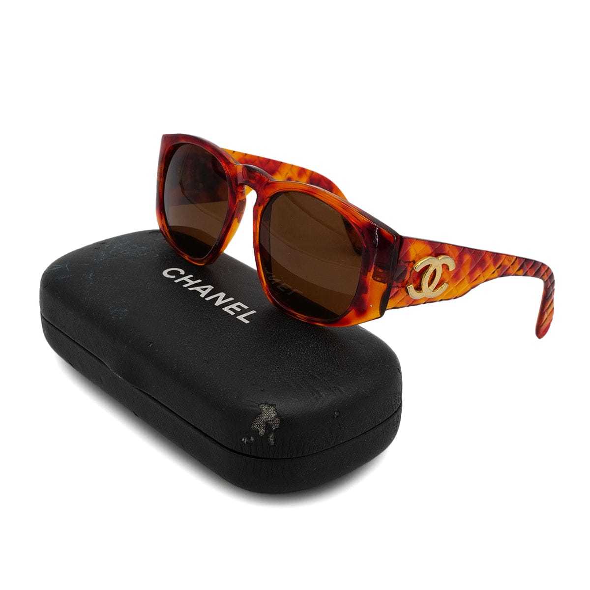 Luxury Promise Japan VINTAGE CHANEL COCOMARK SUNGLASSES MATELASSE TORTOISESHELL BROWN EYEWEAR 90325281