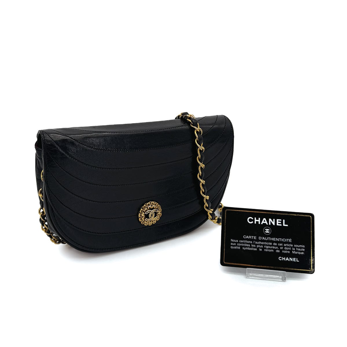 Luxury Promise Japan VINTAGE CHANEL COCOMARK WAVE STITCH CHAIN SHOULDER BAG BLACK LAMB SKIN GOLD HARDWARE 90315870