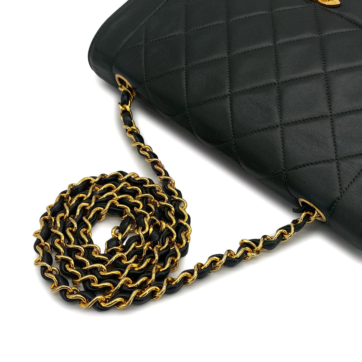 Luxury Promise Japan VINTAGE CHANEL DIANA MEDIUM CHAIN SHOULDER BAG DARK GREEN LAMB SKIN GOLD HARDWARE 90323198