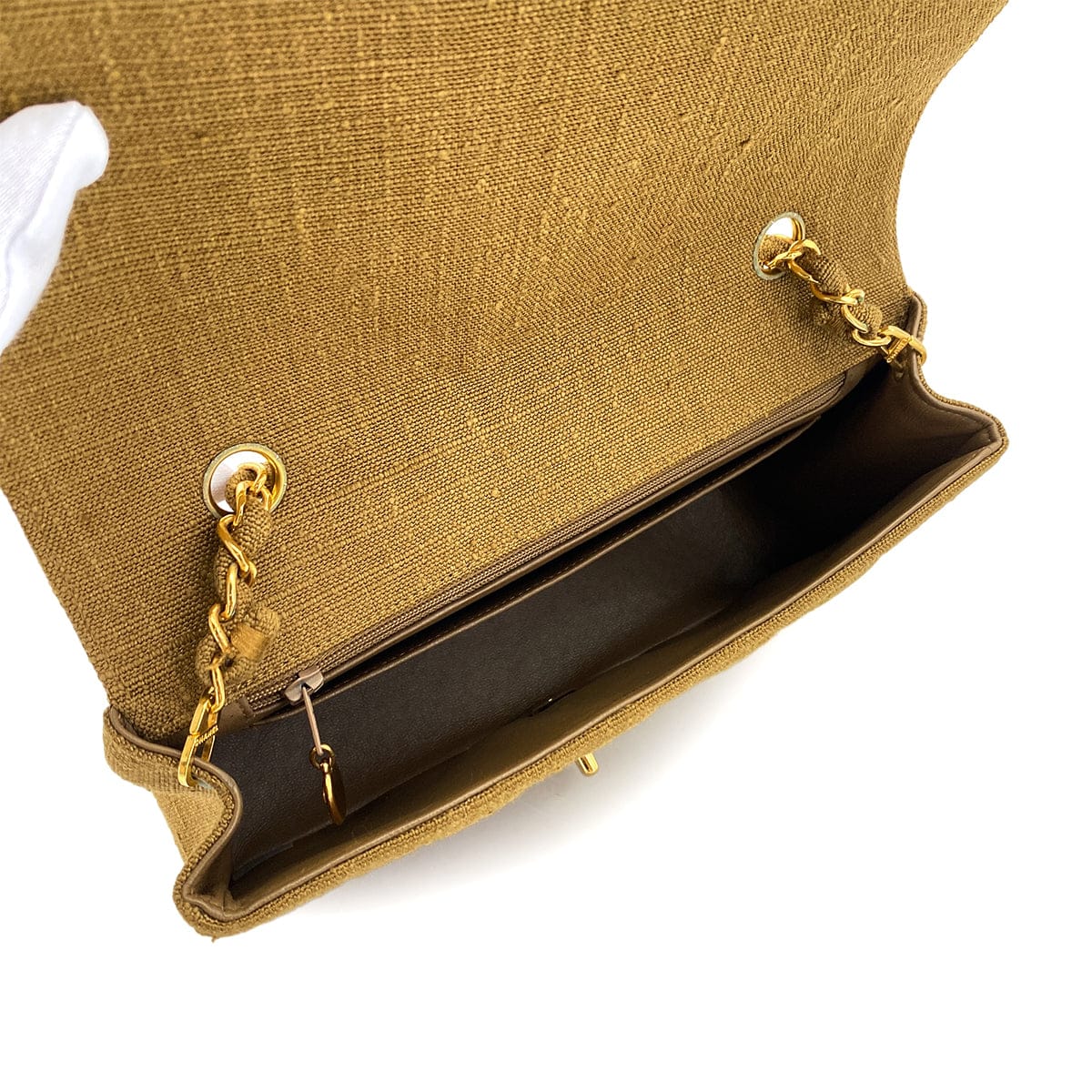 Luxury Promise Japan VINTAGE CHANEL DIANA MEDIUM CHAIN SHOULDER BAG KAHKI CANVAS GOLD HARDWARE 90324834