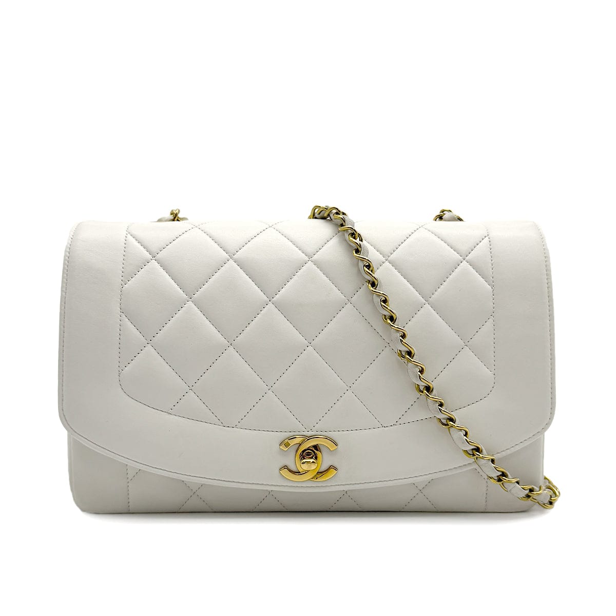 Luxury Promise Japan VINTAGE CHANEL DIANA MEDIUM CHAIN SHOULDER BAG WHITE LAMB SKIN GOLD HARDWARE 90313552