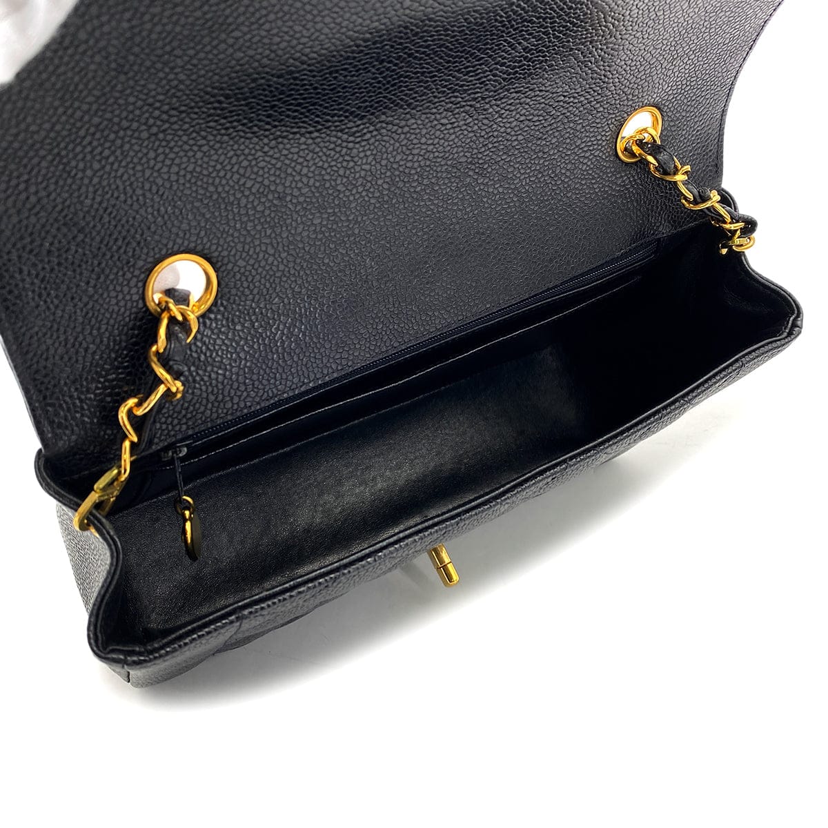 Luxury Promise Japan VINTAGE CHANEL DIANA MIDIUM CHAIN SHOULDER BAG BLACK CAVIAR SKIN GOLD HARDWARE 90318522