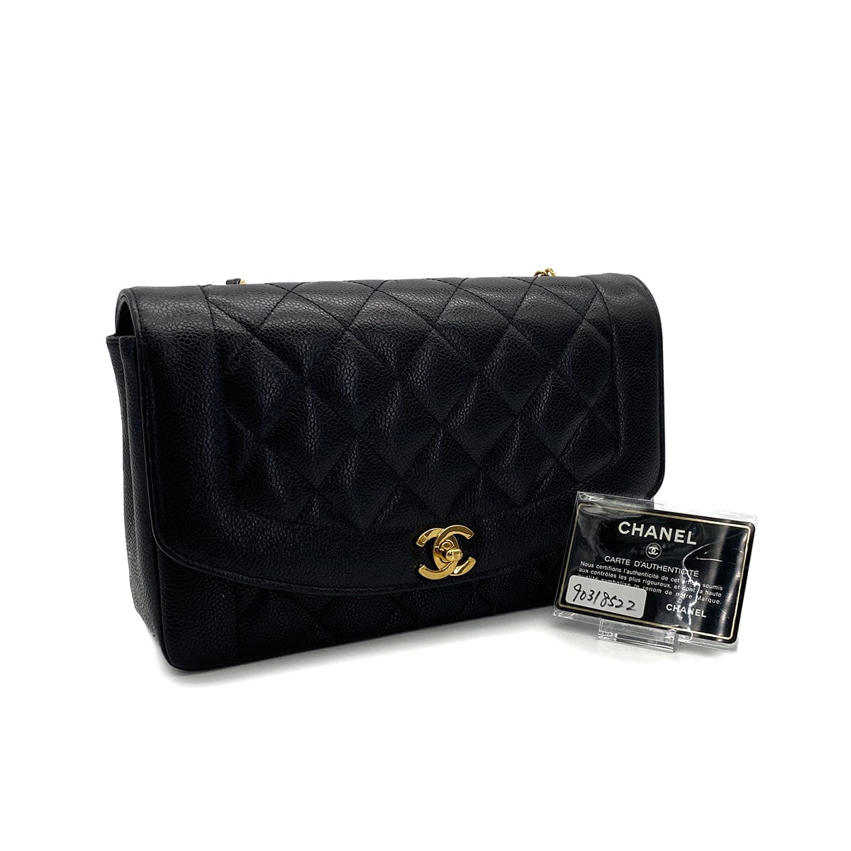 Luxury Promise Japan VINTAGE CHANEL DIANA MIDIUM CHAIN SHOULDER BAG BLACK CAVIAR SKIN GOLD HARDWARE 90318522