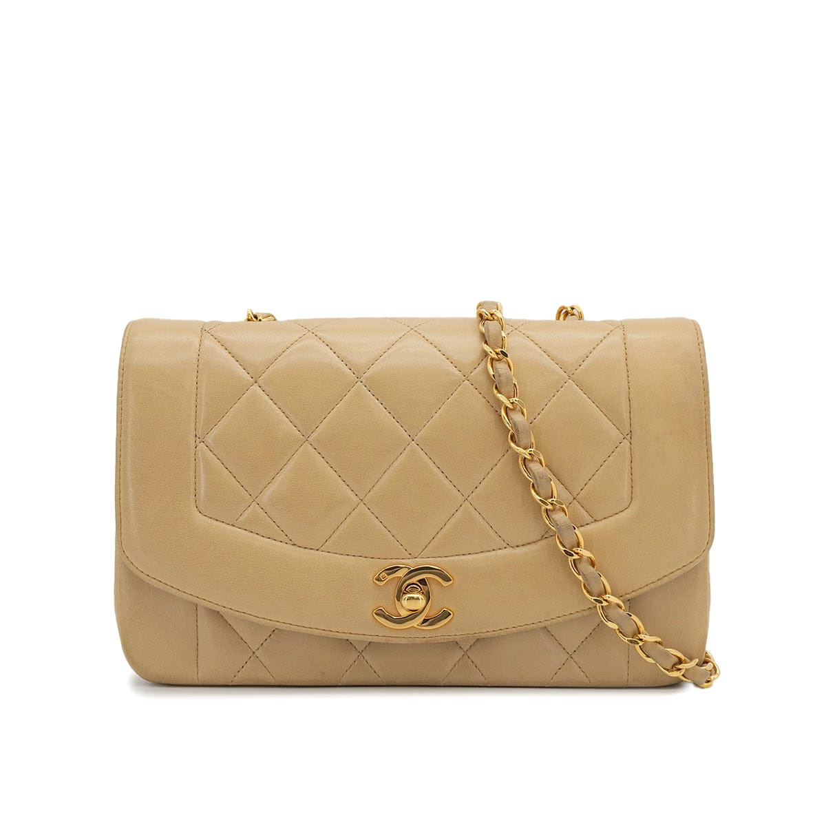 Luxury Promise Japan VINTAGE CHANEL DIANA SMALL CHAIN SHOULDER BAG BEIGE LAMB SKIN GOLD HARDWARE 90311961