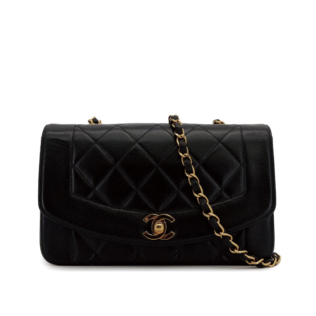 Luxury Promise Japan VINTAGE CHANEL DIANA SMALL CHAIN SHOULDER BAG BLACK LAMB SKIN GOLD HARDWARE 90241781