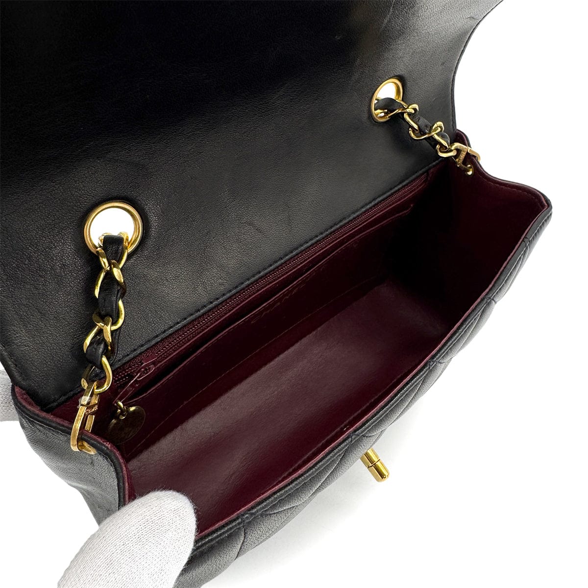 Luxury Promise Japan VINTAGE CHANEL DIANA SMALL CHAIN SHOULDER BAG BLACK LAMB SKIN GOLD HARDWARE 90314888