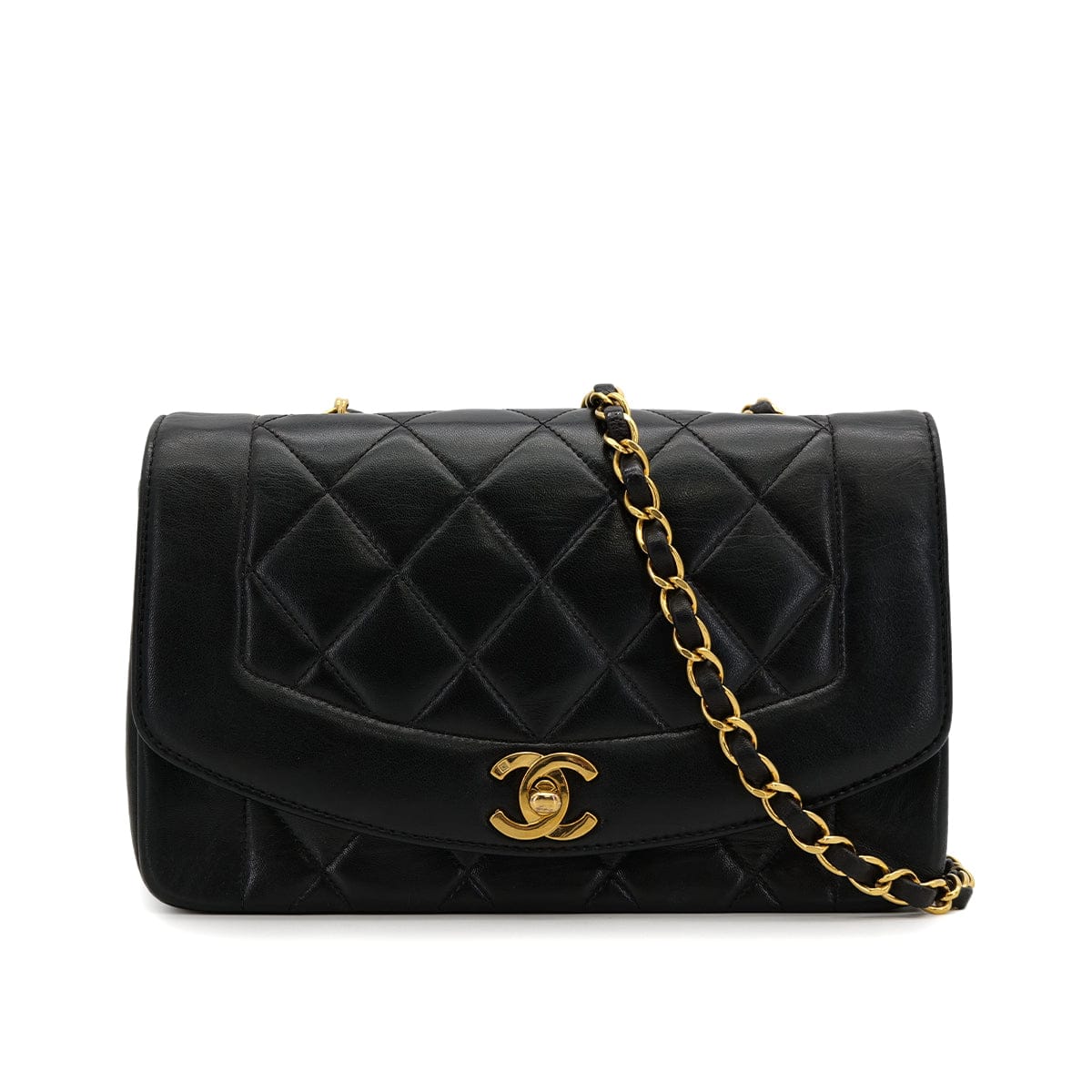 Luxury Promise Japan VINTAGE CHANEL DIANA SMALL CHAIN SHOULDER BAG BLACK LAMB SKIN GOLD HARDWARE 90318631