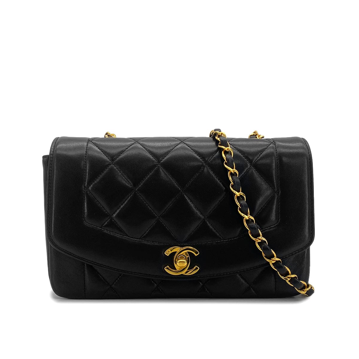 Luxury Promise Japan VINTAGE CHANEL DIANA SMALL CHAIN SHOULDER BAG BLACK LAMB SKIN GOLD HARDWARE 90323095