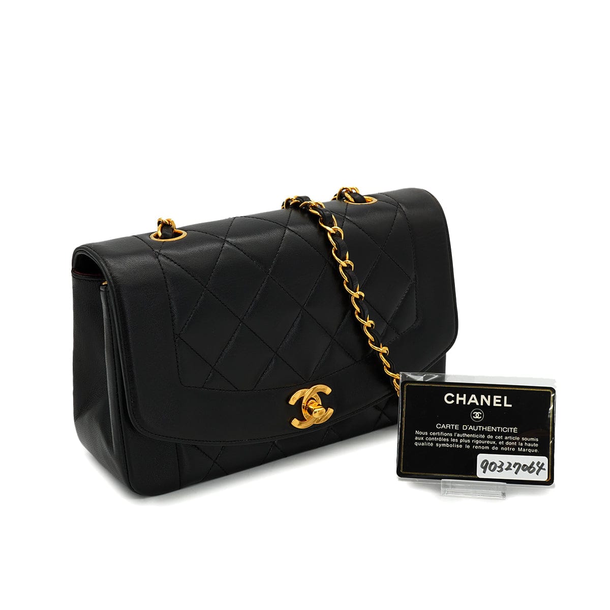 Luxury Promise Japan VINTAGE CHANEL DIANA SMALL CHAIN SHOULDER BAG BLACK LAMB SKIN GOLD HARDWARE 90327064