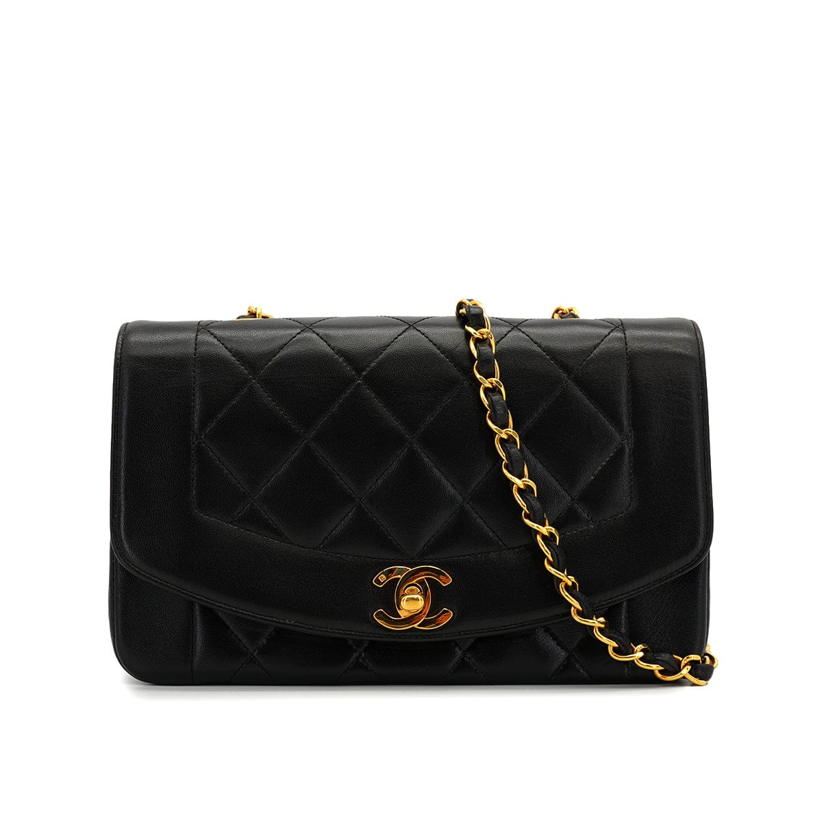 Luxury Promise Japan VINTAGE CHANEL DIANA SMALL CHAIN SHOULDER BAG BLACK LAMB SKIN GOLD HARDWARE 90327064