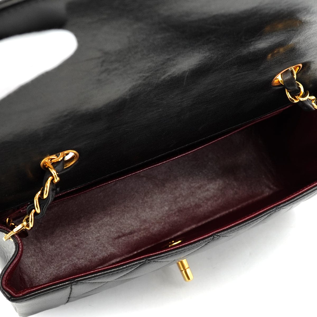 Luxury Promise Japan VINTAGE CHANEL DIANA SMALL CHAIN SHOULDER BAG BLACK LAMB SKIN GOLD HARDWARE 90330930