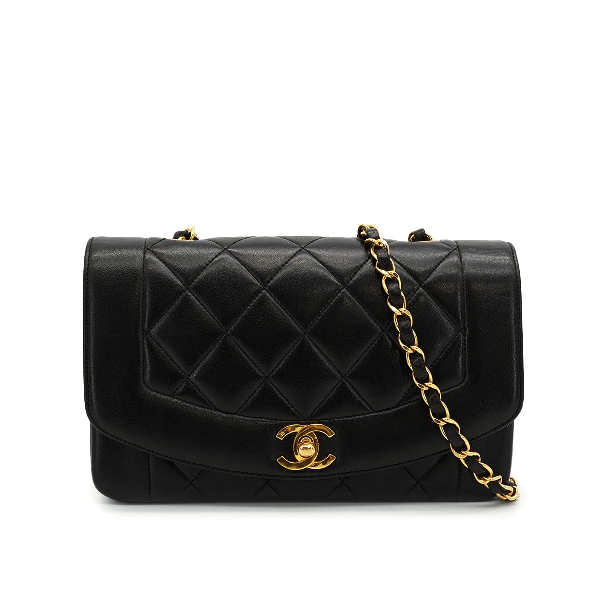 Luxury Promise Japan VINTAGE CHANEL DIANA SMALL CHAIN SHOULDER BAG BLACK LAMB SKIN GOLD HARDWARE 90330930