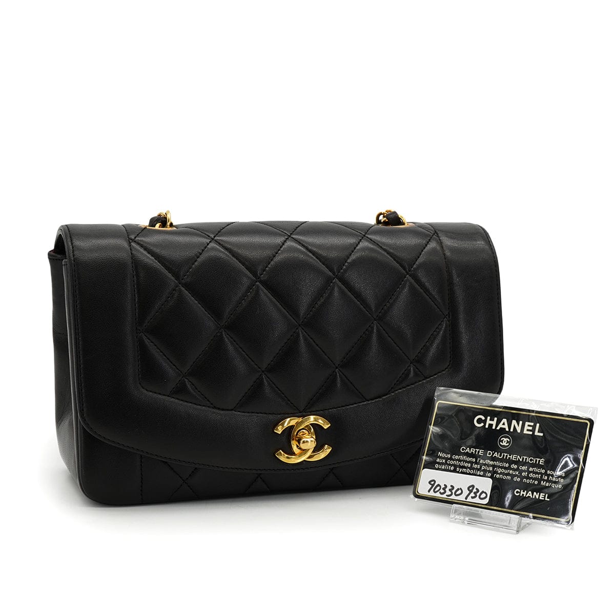 Luxury Promise Japan VINTAGE CHANEL DIANA SMALL CHAIN SHOULDER BAG BLACK LAMB SKIN GOLD HARDWARE 90330930
