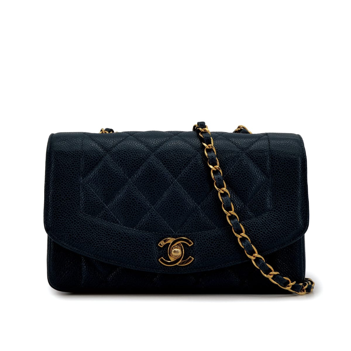 Luxury Promise Japan VINTAGE CHANEL DIANA SMALL CHAIN SHOULDER BAG NAVY CAVIAR SKIN GOLD HARDWARE 90311052