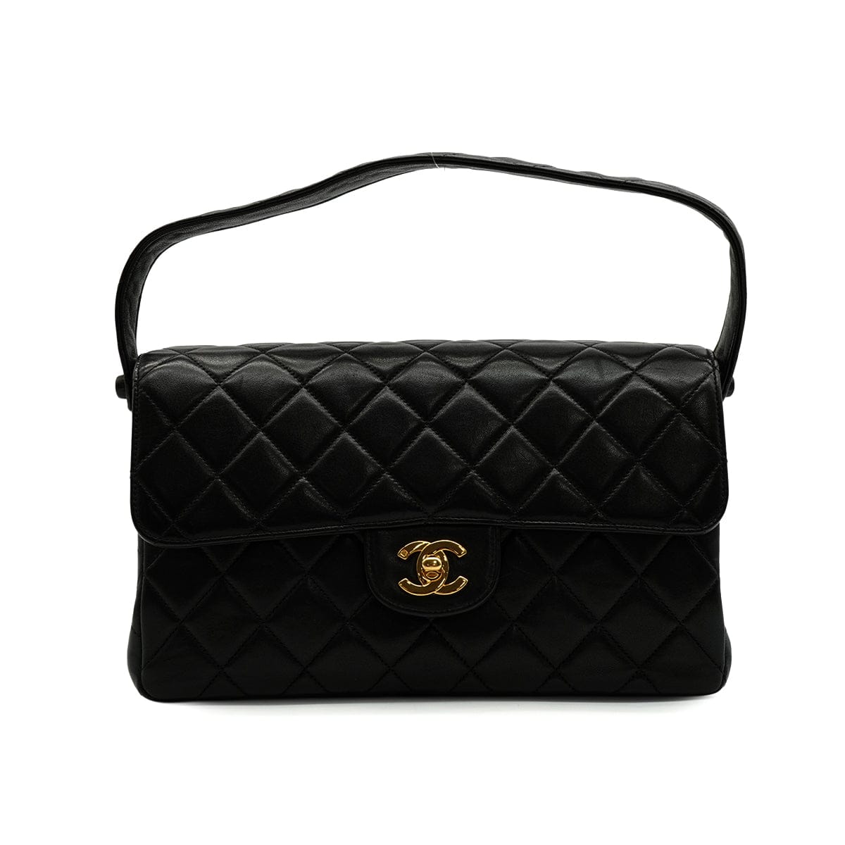 Luxury Promise Japan VINTAGE CHANEL DOUBLE FACE CHAIN SHOULDER BAG BLACK LAMB SKIN GOLD HARDWARE 90346678