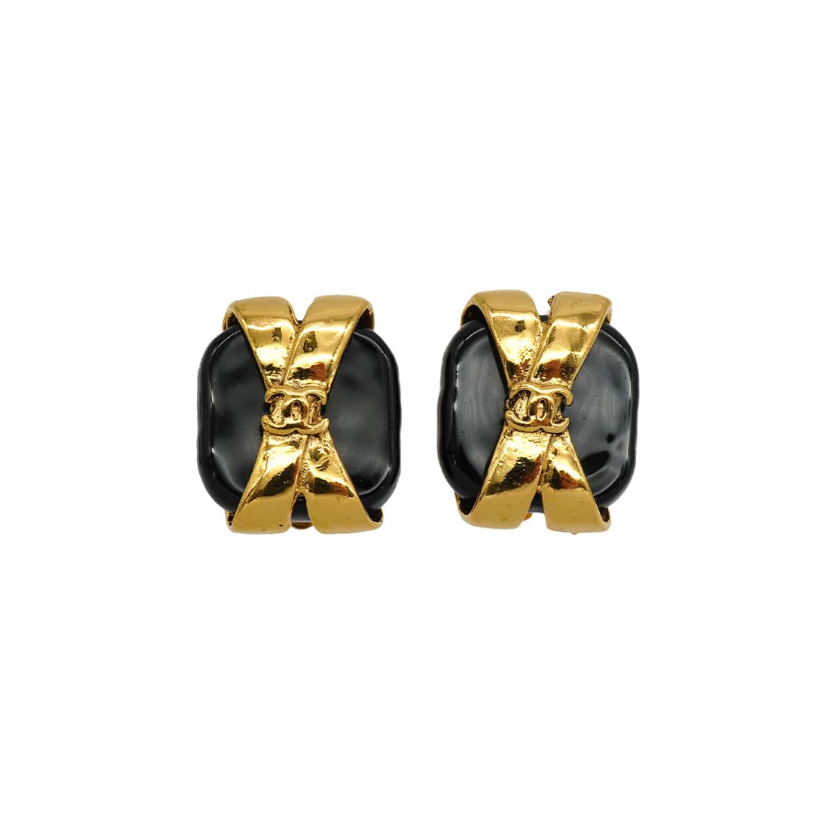 Luxury Promise Japan VINTAGE CHANEL EARRINGS COCOMARK BLACK STONE GOLD ACCESSORY 94P 90334998