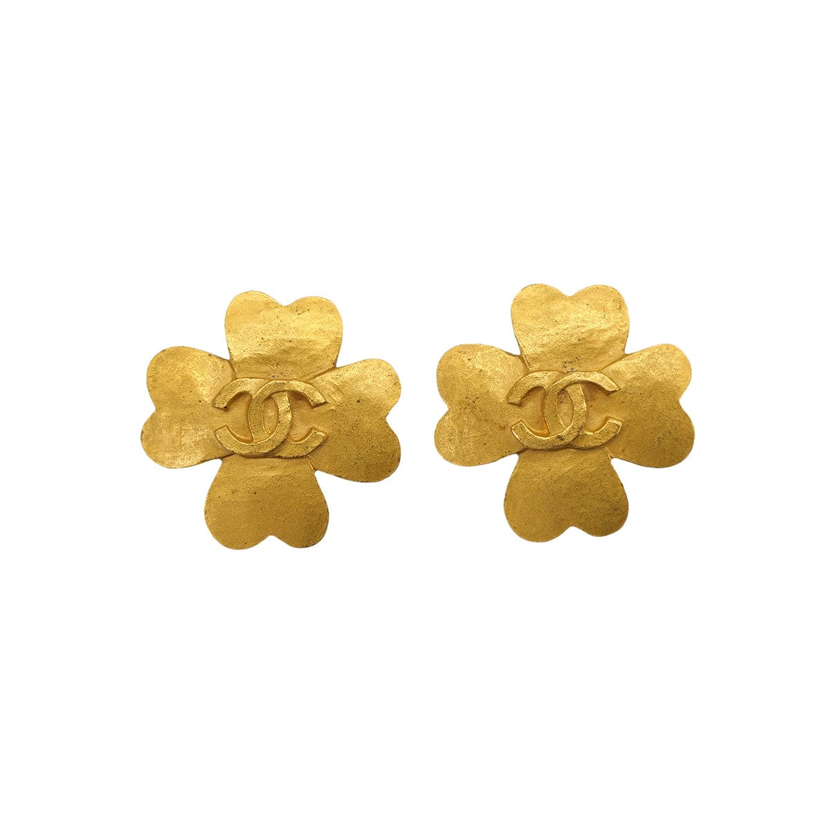 Luxury Promise Japan VINTAGE CHANEL EARRINGS COCOMARK CLOVER MOTIF GOLD ACCESSORY 95P 90324118