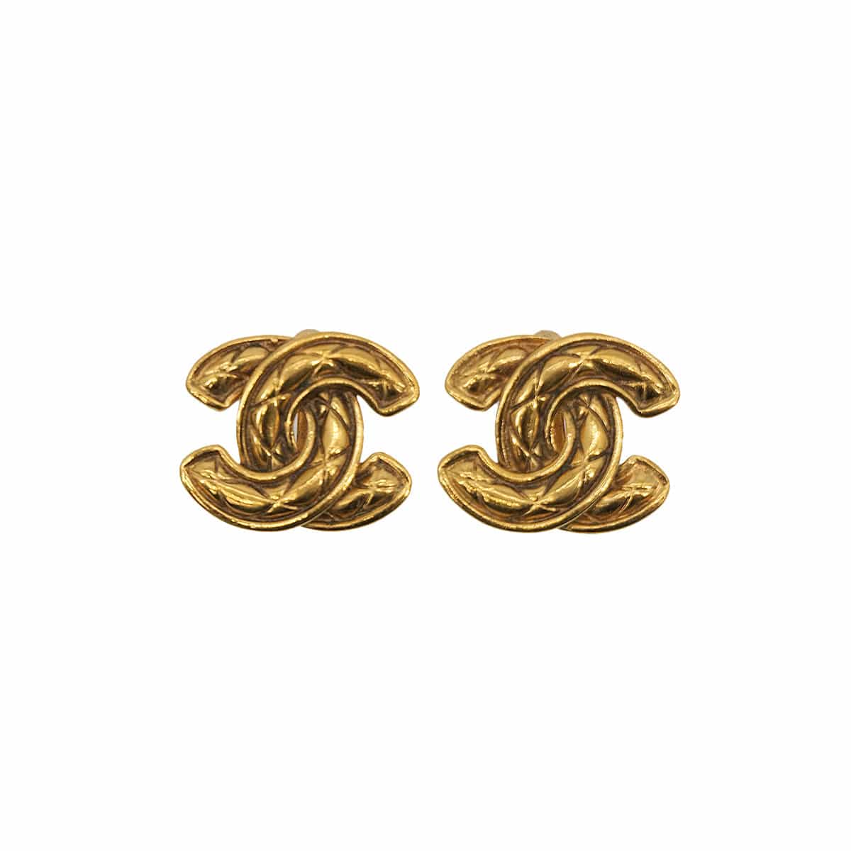 Luxury Promise Japan VINTAGE CHANEL EARRINGS COCOMARK MATELASSE GOLD ACCESSORY 90313299