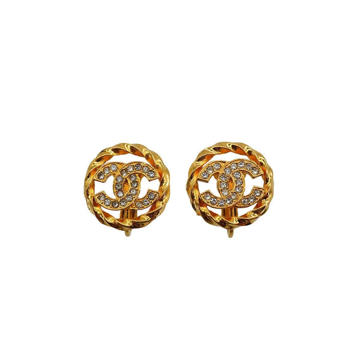 Luxury Promise Japan VINTAGE CHANEL EARRINGS COCOMARK RHINESTONE ROUND GOLD ACCESSORY 90345095