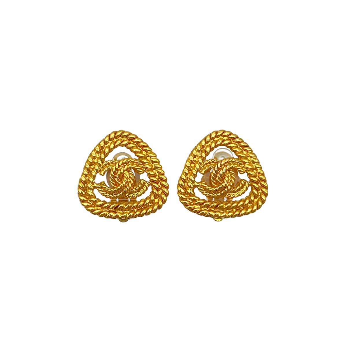 Luxury Promise Japan VINTAGE CHANEL EARRINGS COCOMARK ROPE TRIANGLE GOLD ACCESSORY 93A 90325364