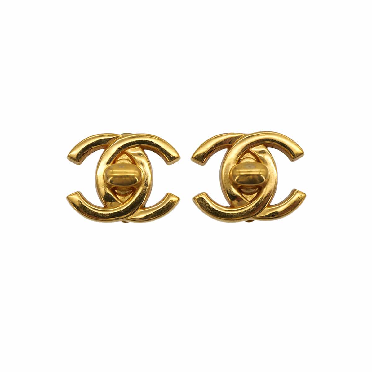 Luxury Promise Japan VINTAGE CHANEL EARRINGS COCOMARK TURN LOCK GOLD ACCESSORY 97P 90324119