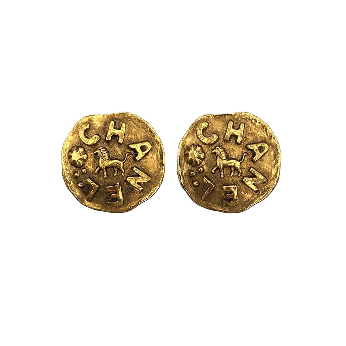 Luxury Promise Japan VINTAGE CHANEL EARRINGS LION LOGO GOLD ACCESSORY 23 90321091