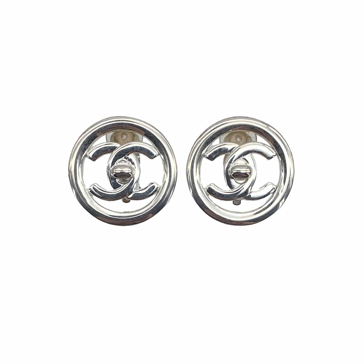 Luxury Promise Japan VINTAGE CHANEL EARRINGS TURN LOCK COCOMARK SILVER ACCESSORY 97P 90319594