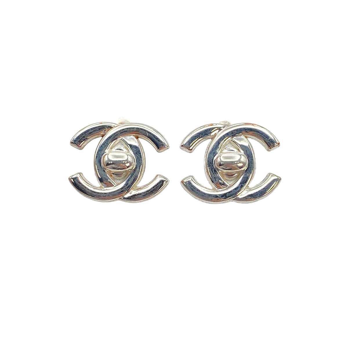 Luxury Promise Japan VINTAGE CHANEL EARRINGS TURN LOCK SILVER ACCESSORY 97P 90321125