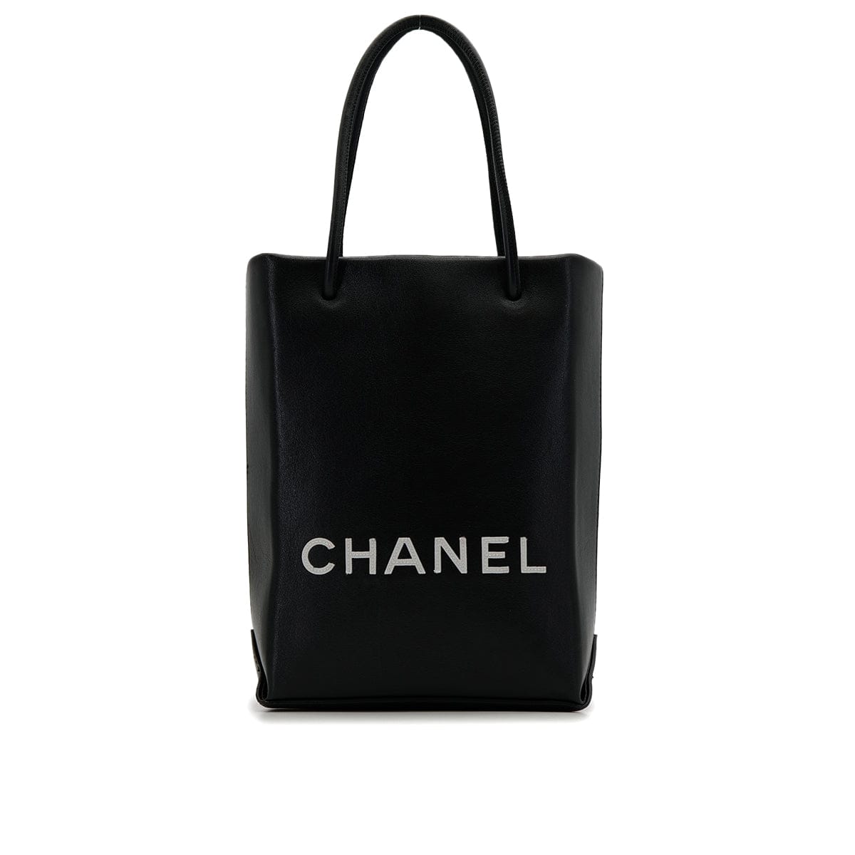 Luxury Promise Japan VINTAGE CHANEL ESSENTIAL LOGO HAND BAG BLACK WHITE CALF LEATHER 90321153