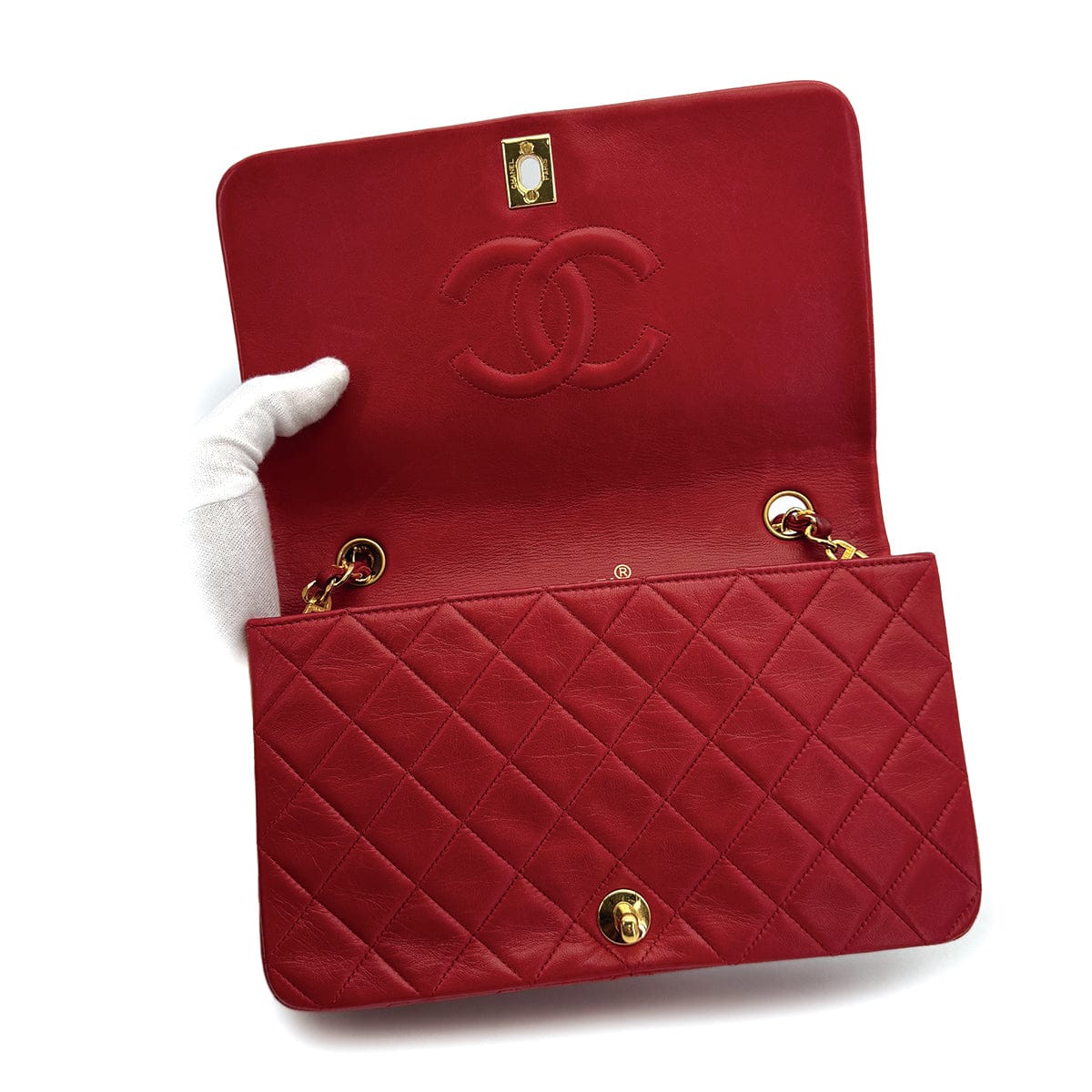 Luxury Promise Japan VINTAGE CHANEL FULL FLAP CHAIN SHOULDER BAG RED LAMB SKIN GOLD HARDWARE 90311265