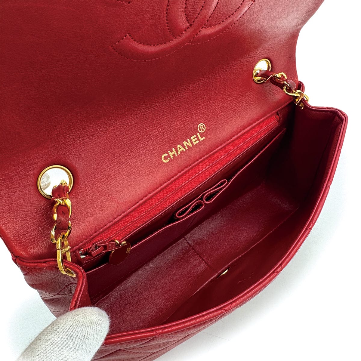 Luxury Promise Japan VINTAGE CHANEL FULL FLAP CHAIN SHOULDER BAG RED LAMB SKIN GOLD HARDWARE 90311265