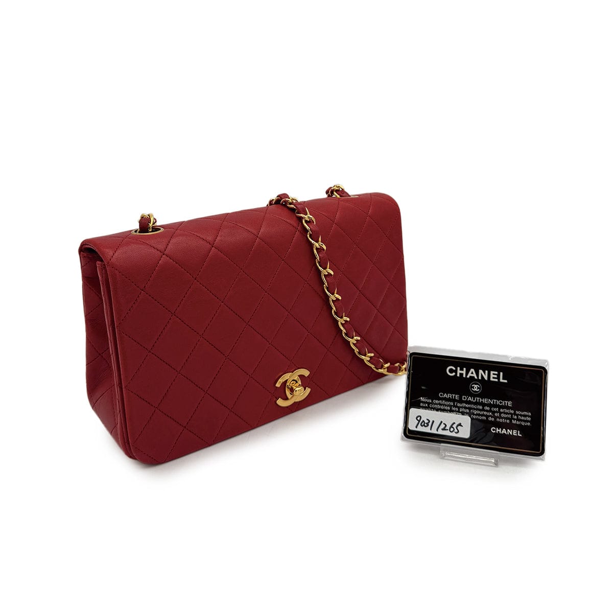 Luxury Promise Japan VINTAGE CHANEL FULL FLAP CHAIN SHOULDER BAG RED LAMB SKIN GOLD HARDWARE 90311265