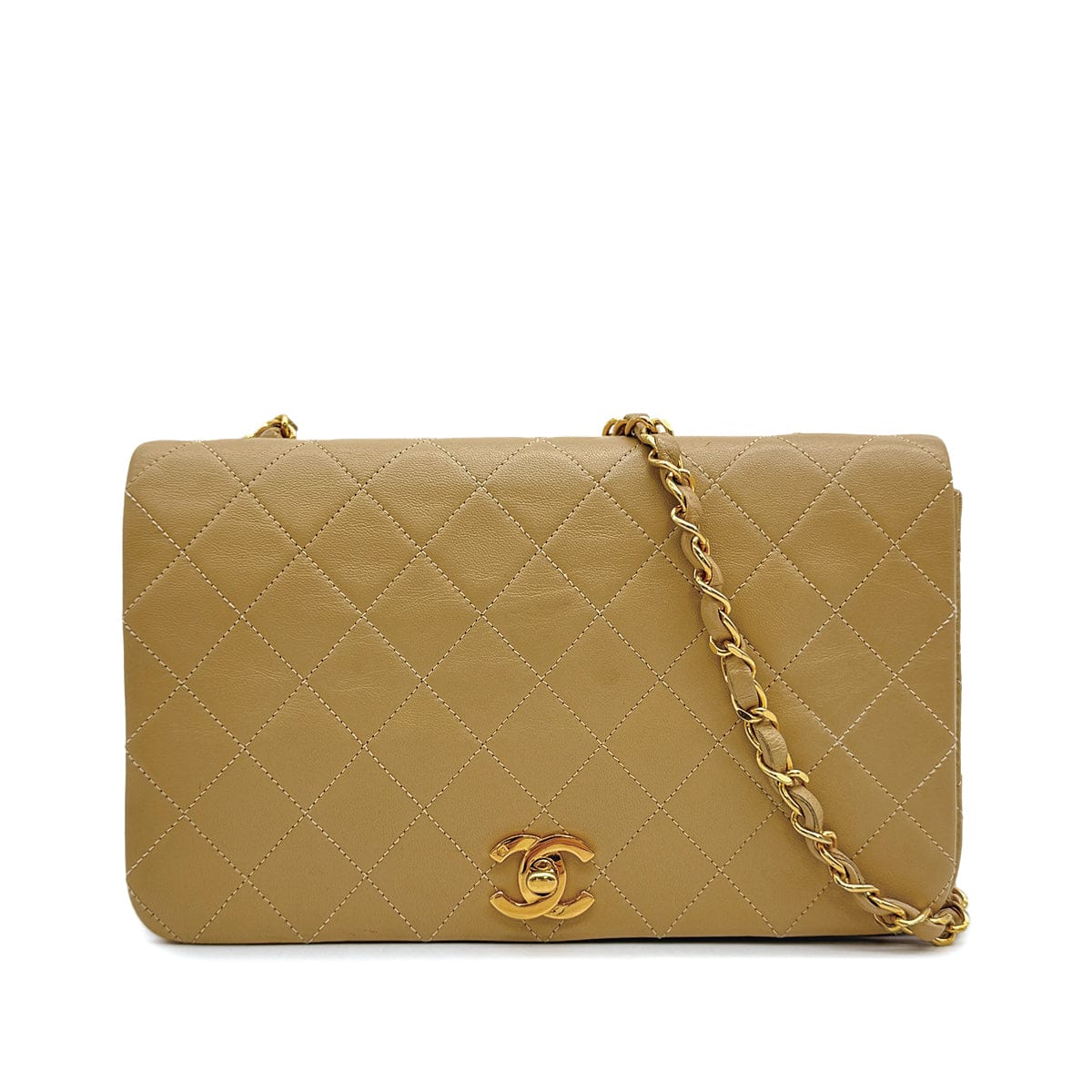Luxury Promise Japan VINTAGE CHANEL FULL FLAP CHAIN SHUOLDER BAG BEIGE LAMB SKIN GOLD HARDWARE 90317724