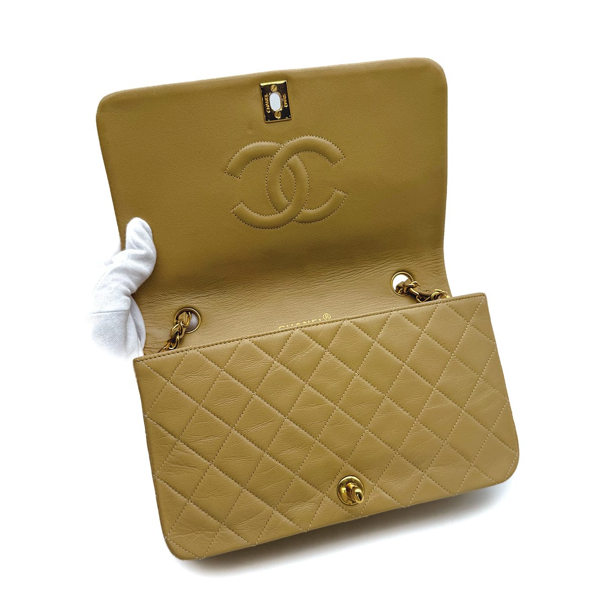 Luxury Promise Japan VINTAGE CHANEL FULL FLAP CHAIN SHUOLDER BAG BEIGE LAMB SKIN GOLD HARDWARE 90317724