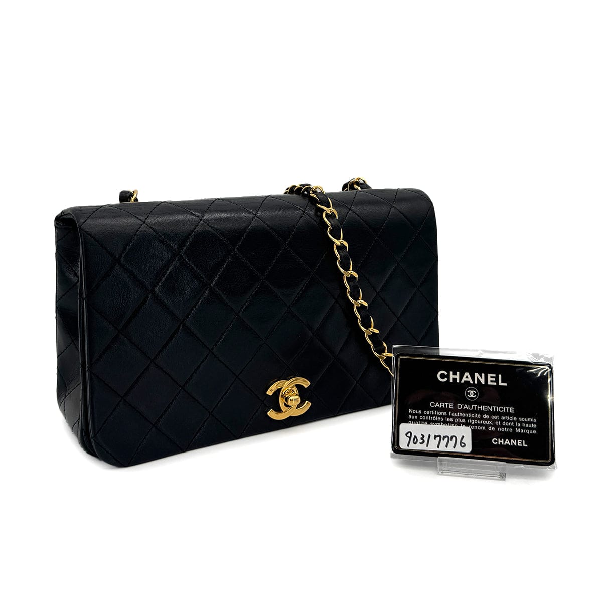 Luxury Promise Japan VINTAGE CHANEL FULL FLAP CHAIN SHUOLDER BAG BLACK LAMB SKIN GOLD HARDWARE 90317776