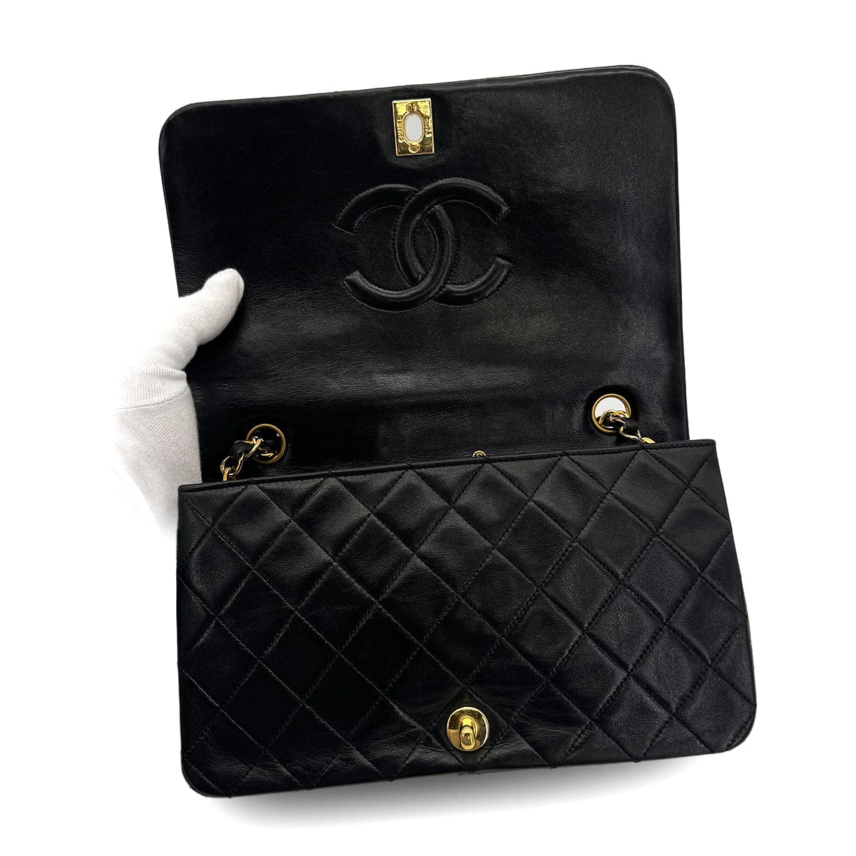 Luxury Promise Japan VINTAGE CHANEL FULL FLAP CHAIN SHUOLDER BAG BLACK LAMB SKIN GOLD HARDWARE 90317776