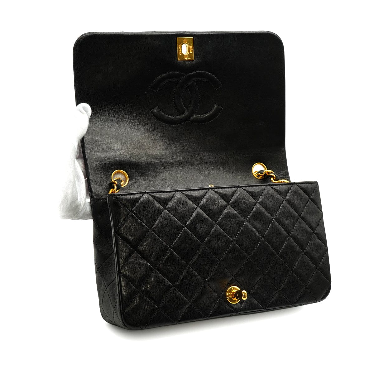 Luxury Promise Japan VINTAGE CHANEL FULL FLAP CHAIN SHUOLDER BAG BLACK LAMB SKIN GOLD HARDWARE 90344445